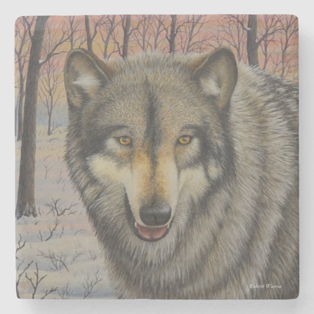 Timber Wolf Stone Coaster (Front)