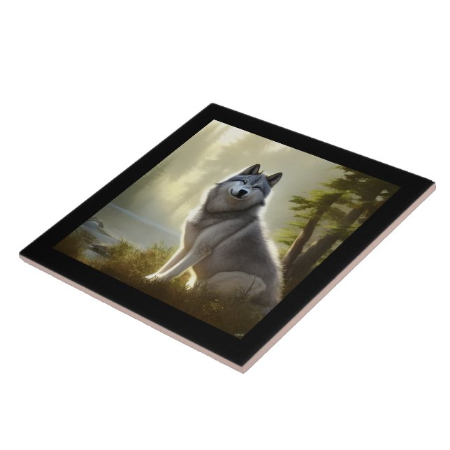 Timber Wolf Wildlife Portrait   Ceramic Tile (Side)