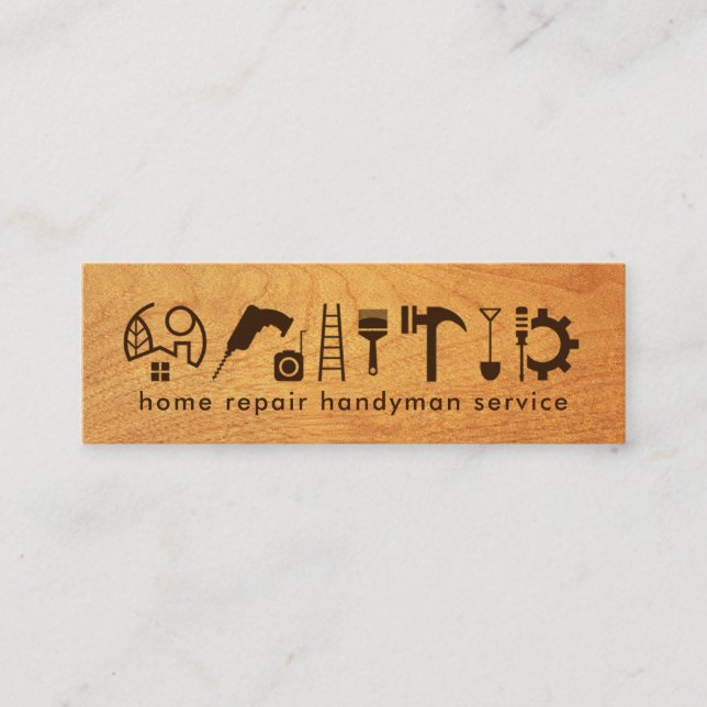 Timber Wood Brown Handyman Tools Mini Business Card (Front)