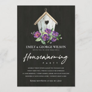 TIMBER WOOD FLORAL BIRD HOUSE HOUSEWARMING PARTY INVITATION