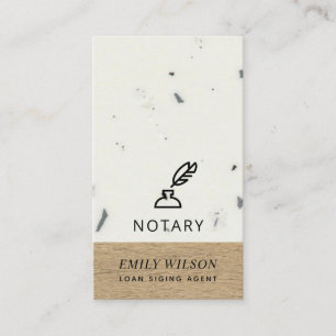 TIMBER WOOD GLAZED SPECKLED FEATHER NIB NOTARY BUSINESS CARD
