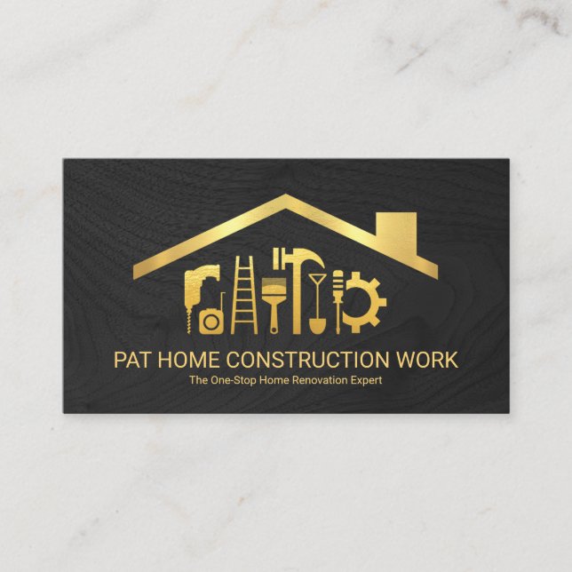 Timber Wood Gold Handyman Tools Business Card (Front)
