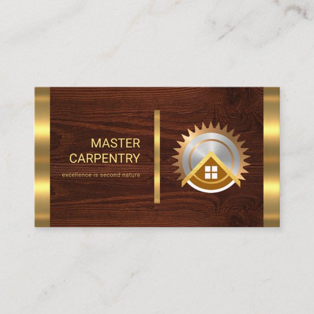 Timber Wood Gold Stripes Carpenter Business Card (Front)