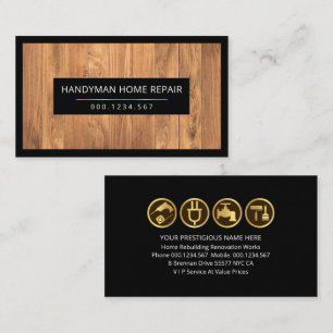 Timber Wood Grain Black Handyman Frame Business Card