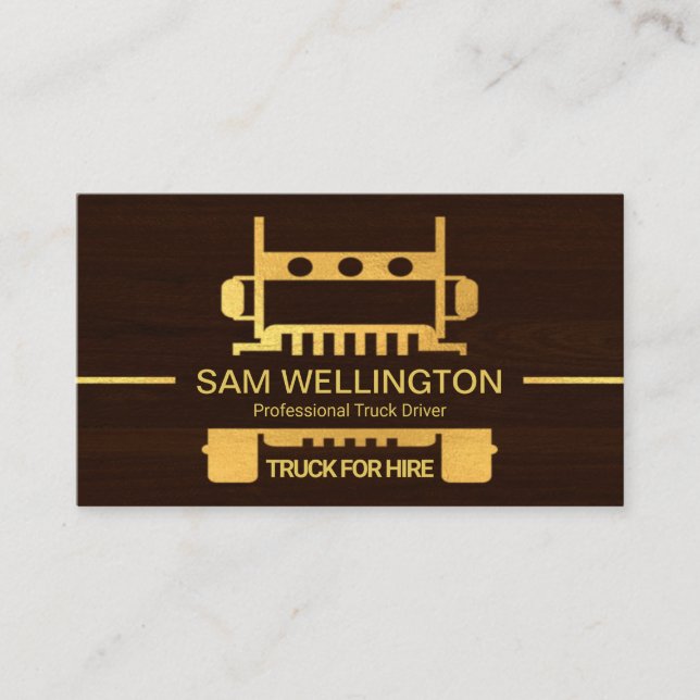 Timber Wood Grunge Gold Truck Logistics Driver Business Card (Front)