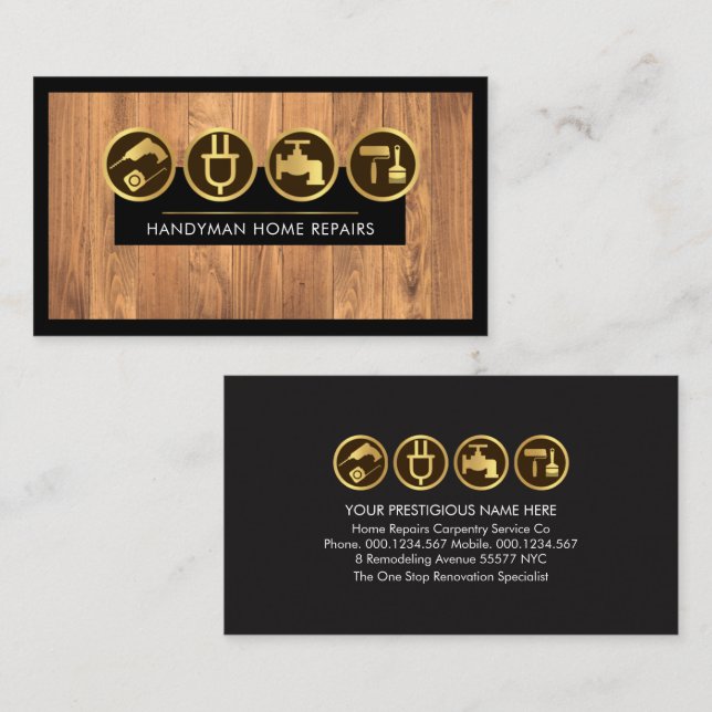 Timber Wood Layer Handyman Tools Business Card (Front/Back)