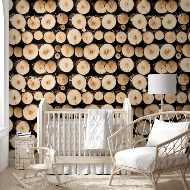 Timber wood stack forest log cabin pattern rustic  wallpaper (Kids)