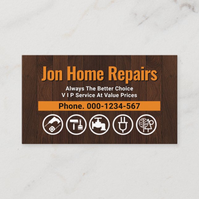Timber Wood Yellow Tab By Handyman Business Card (Front)