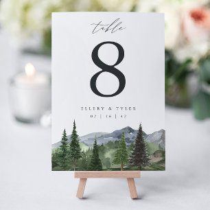 Timberline   Personalised Mountain Forest Wedding Table Number