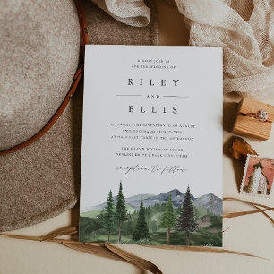 Timberline Watercolor Forest Mountain Wedding Invitation