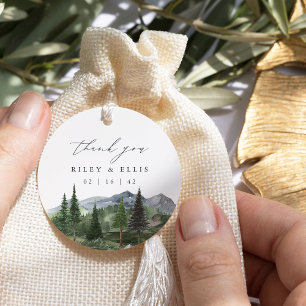 Timberline Watercolor Mountain Wedding Thank You Favour Tags