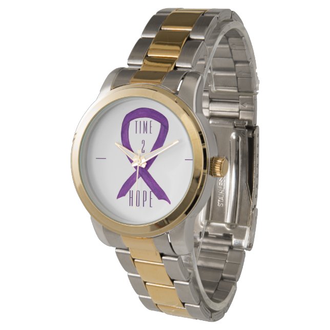 Time 2 Hope Purple Awareness Ribbon Wrist Watch (Angled)