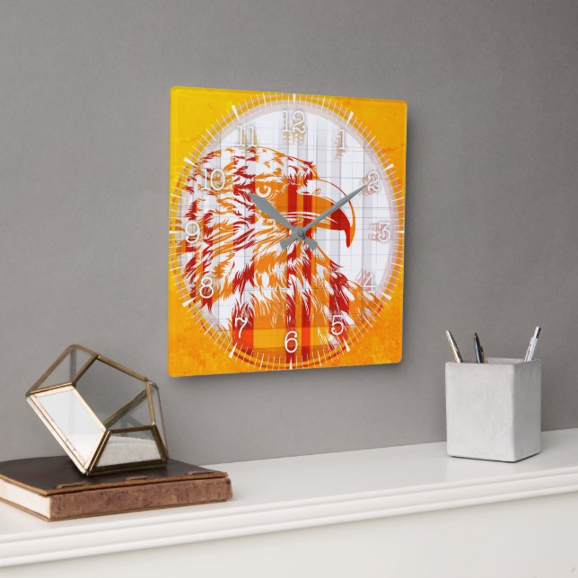Time and illustrated art on your wall. square wall clock (Office)