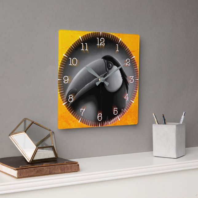 Time and illustrated art on your wall. square wall clock (Office)