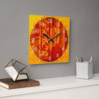 Time and illustrated art on your wall. square wall clock