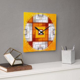 Time and illustrated art on your wall. square wall clock