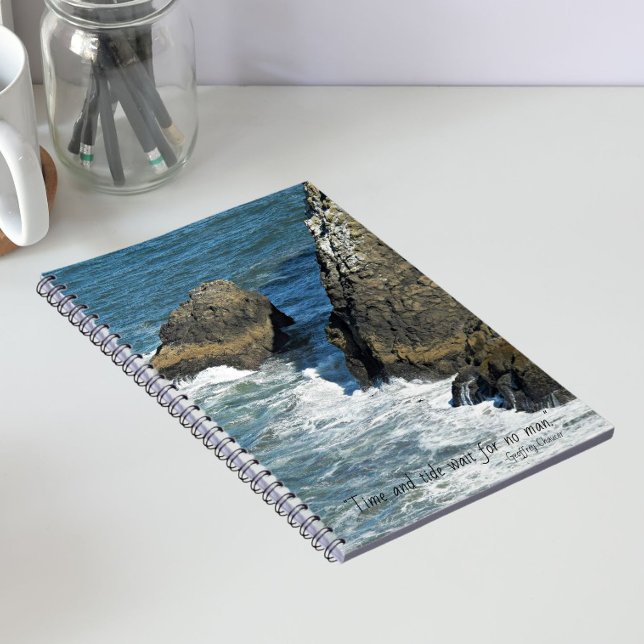 Time and Tide Chaucer Quote Rocky Coastline  Notebook (In Situ)