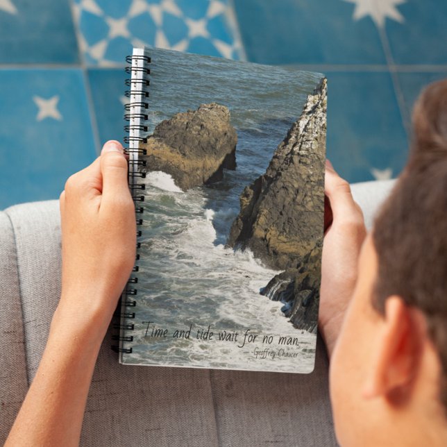 Time and Tide Chaucer Quote Rocky Coastline  Notebook (In Situ)