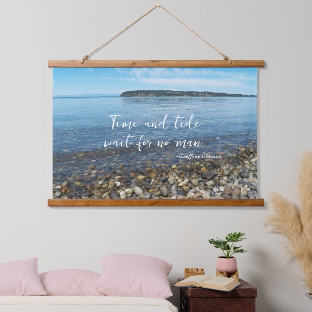 Time and Tide Geoffrey Chaucer Quote Seascape Hanging Tapestry (Bedroom)