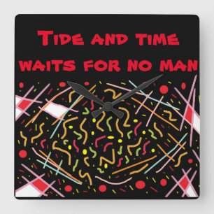 Time and Tide logo crazy clock mixed patterns