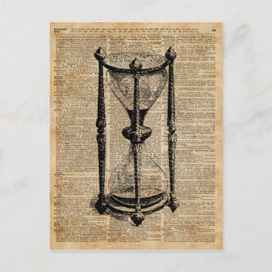 Time,antique Hourglass,sandglas Vintage Book Page Postcard