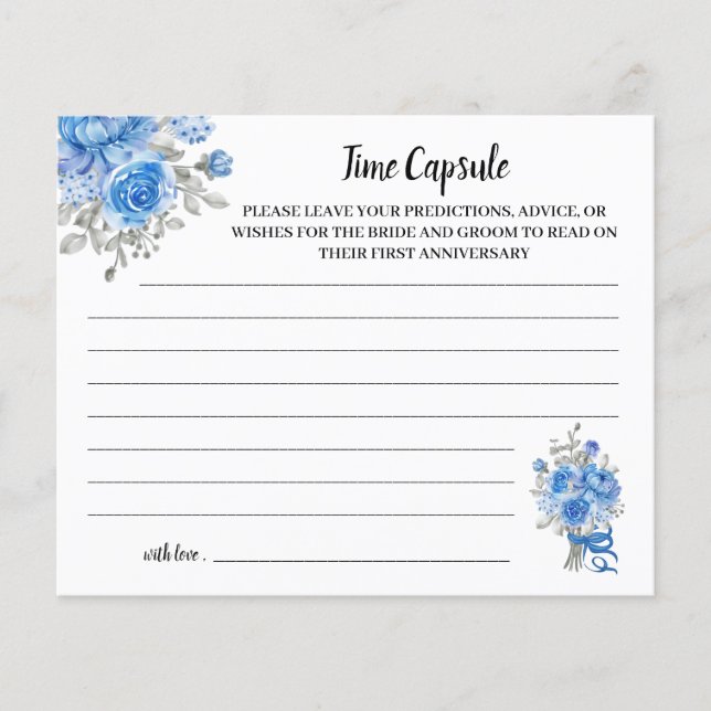 Time Capsule Advice BlueFlowers Bridal Shower Card (Front)