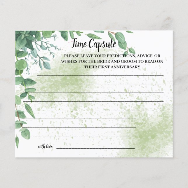 Time Capsule Advice Eucalyputs Bridal Shower Card (Front)