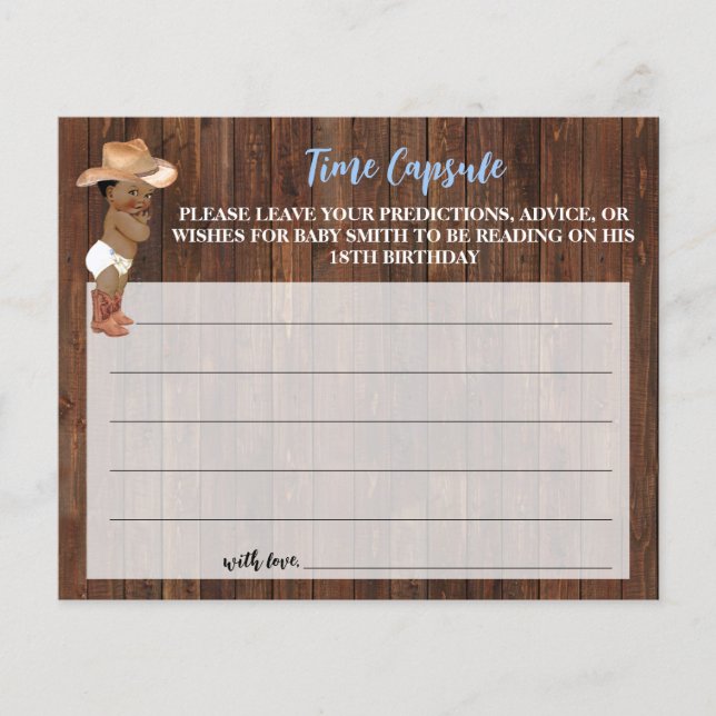 Time Capsule Advice for Baby AA Cowboy Shower Card (Front)
