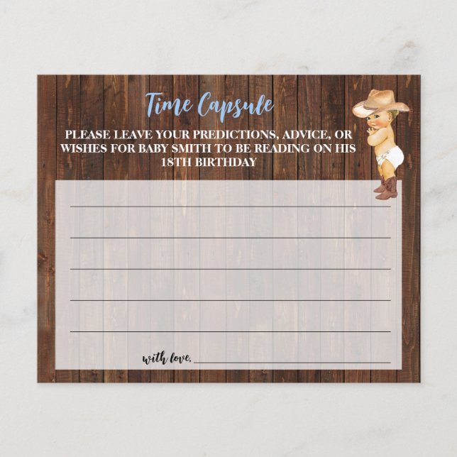 Time Capsule Advice for Baby Cowboy Shower Card (Front)