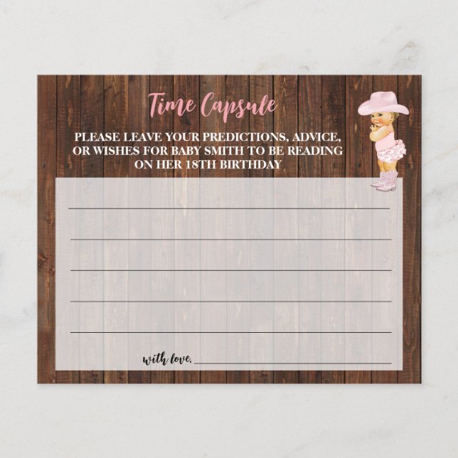 Time Capsule Advice for Baby Cowgirl Shower Card (Front)