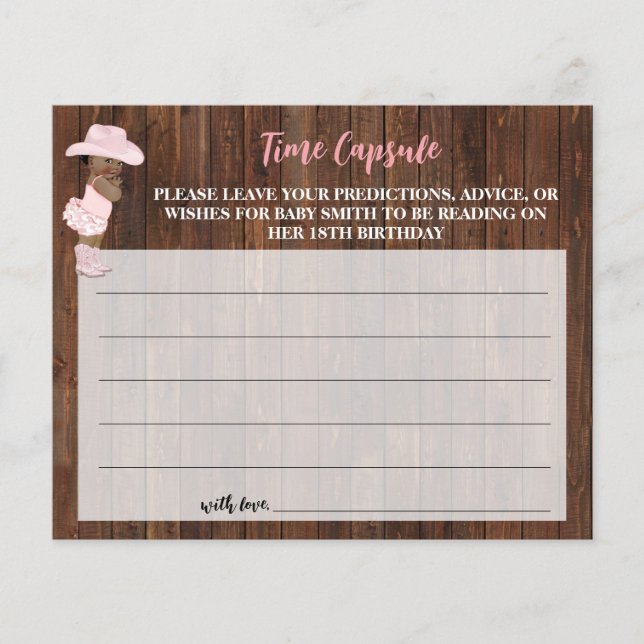 Time Capsule Advice for Baby Cowgirl Shower Card (Front)