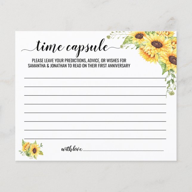 Time Capsule Advice for Couple Sunflowers Card (Front)