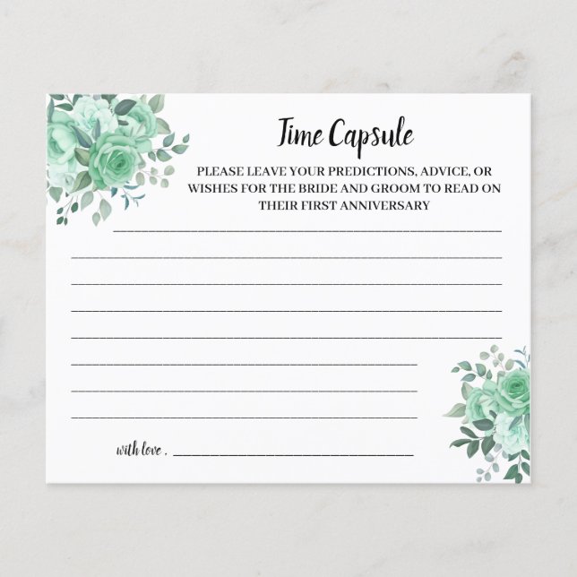 Time Capsule Advice Green Roses Bridal Shower Card (Front)