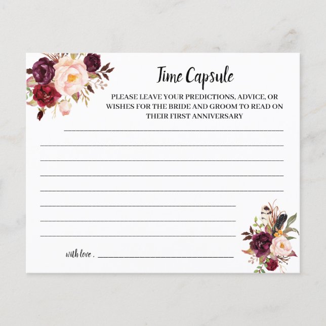 Time Capsule Advice Marsala Bridal Shower Card (Front)