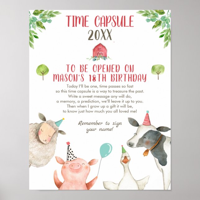 Time Capsule Farm Birthday Boy Barnyard Guestbook  (Front)