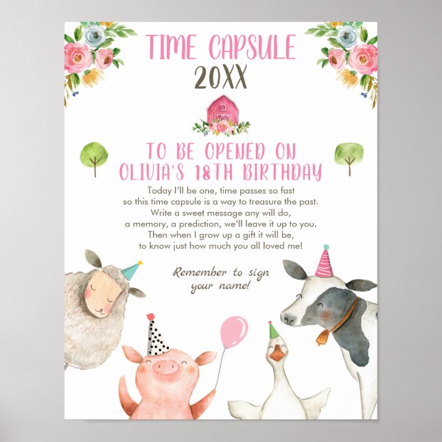 Time Capsule Farm Birthday Girl Barn Guestbook  (Front)
