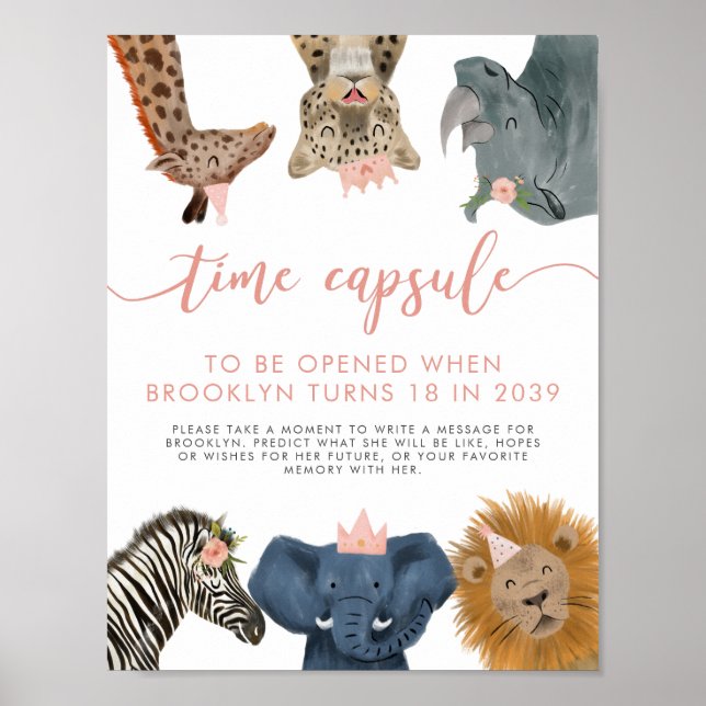 Time Capsule Sign | Pink Safari Birthday Party (Front)
