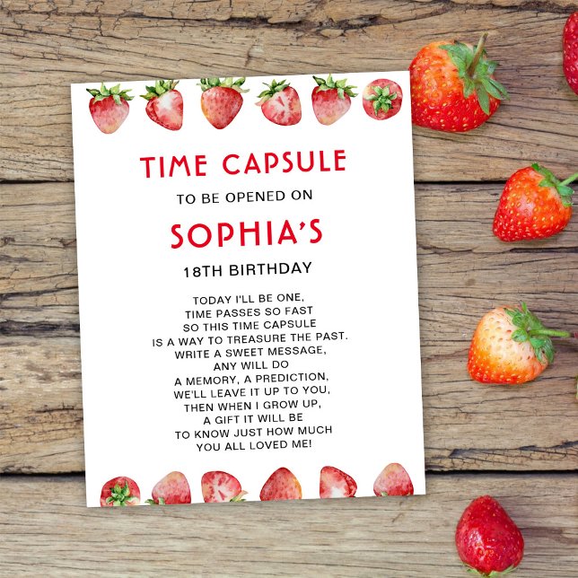 Time Capsule Strawberry 1st Birthday Poster (Creator Uploaded)