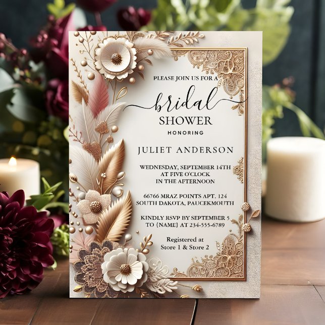 Time Fabric Velvet Lace Linen Paper Bridal Shower Invitation (Creator Uploaded)