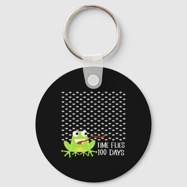Time Flies 100 Days Frog Fly Fun 100th Day Of Scho Key Ring (Front)
