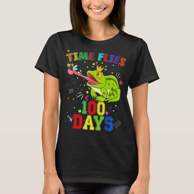 Time Flies 100 Days Frog - Happy 100th Day Of Scho T-Shirt (Front)