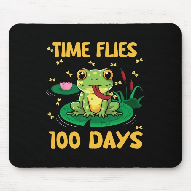 Time Flies 100 Days Of School Frog Teacher Student Mouse Pad (Front)
