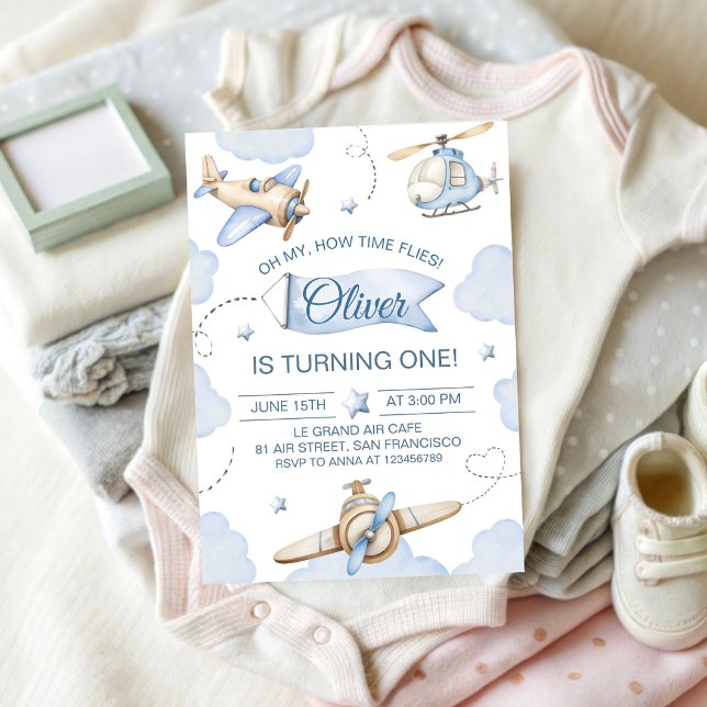 Time Flies Aeroplane 1st Birthday Invitation (Creator Uploaded)