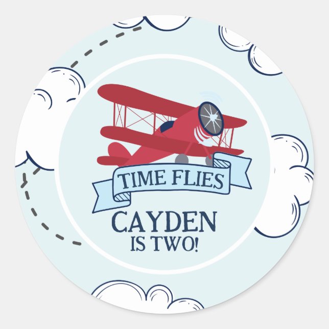 Time Flies Aeroplane Birthday Classic Round Sticker (Front)