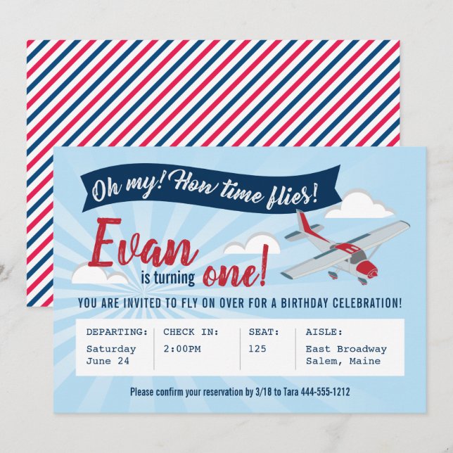 Time Flies Aeroplane Birthday Invitation (Front/Back)