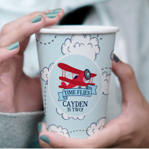Time Flies Aeroplane Birthday Paper Cups