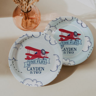 Time Flies Aeroplane Birthday Paper Plate