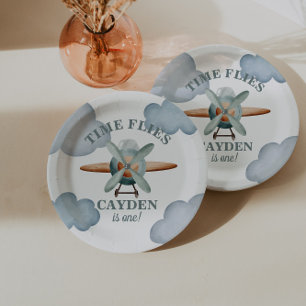 Time Flies Aeroplane Birthday Photo Print Paper Plate