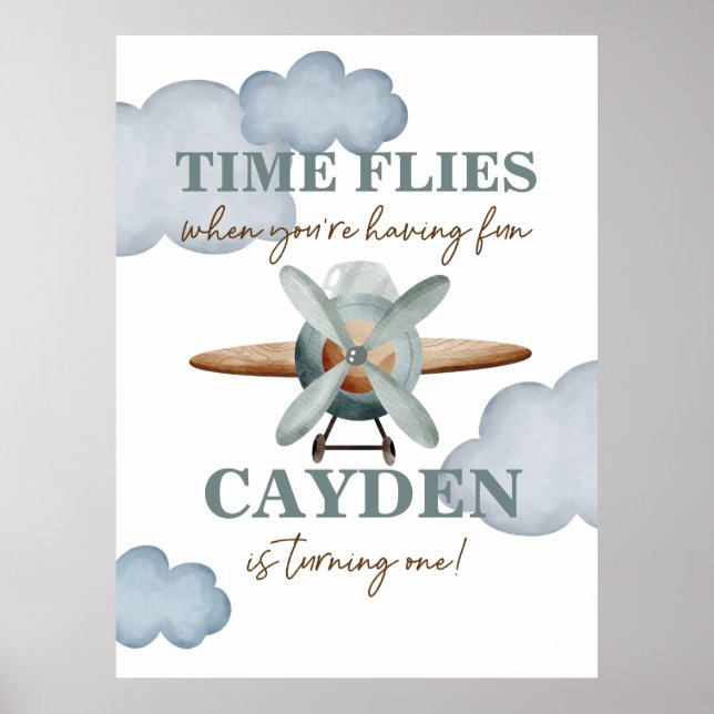 Time Flies Aeroplane Birthday Poster (Front)