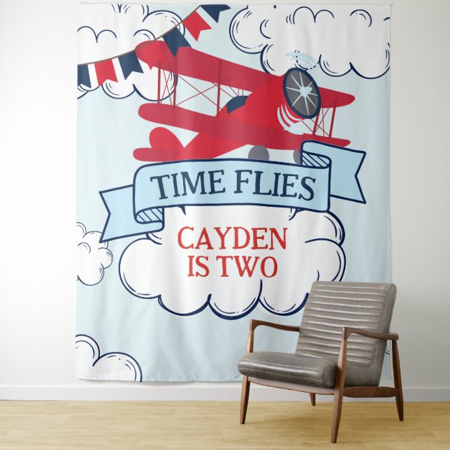 Time Flies Aeroplane Birthday Tapestry (In Situ)